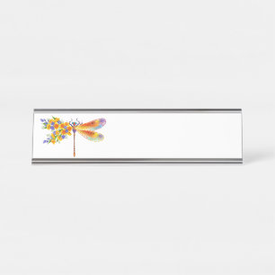 Yellow Flower Dragonfly Desk Name Plate