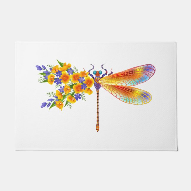 Yellow Flower Dragonfly Doormat (Front)