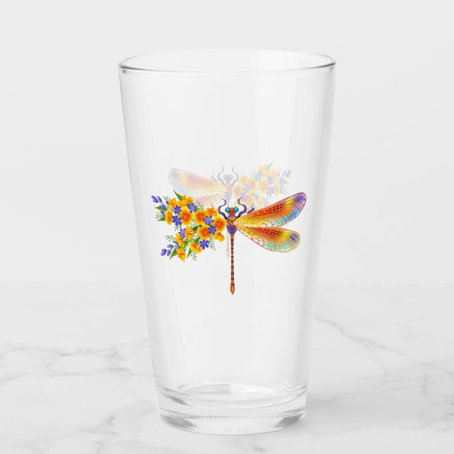 Yellow Flower Dragonfly Glass (Front)