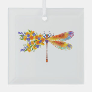 Yellow Flower Dragonfly Glass Tree Decoration