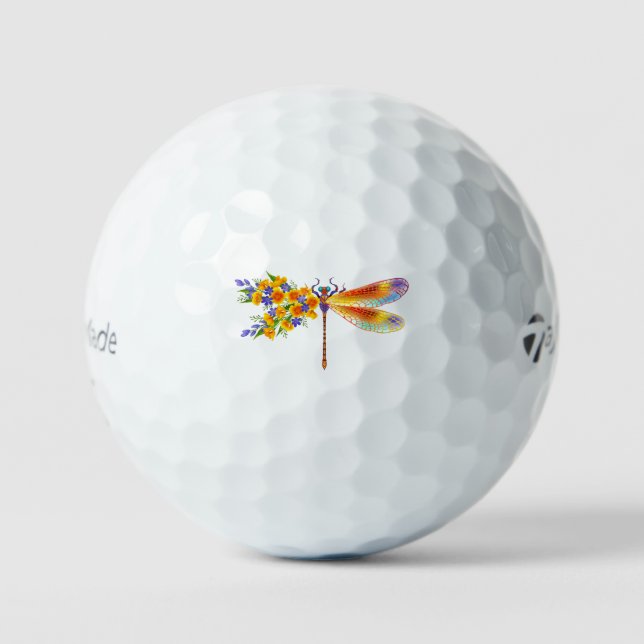 Yellow Flower Dragonfly Golf Balls (Front)