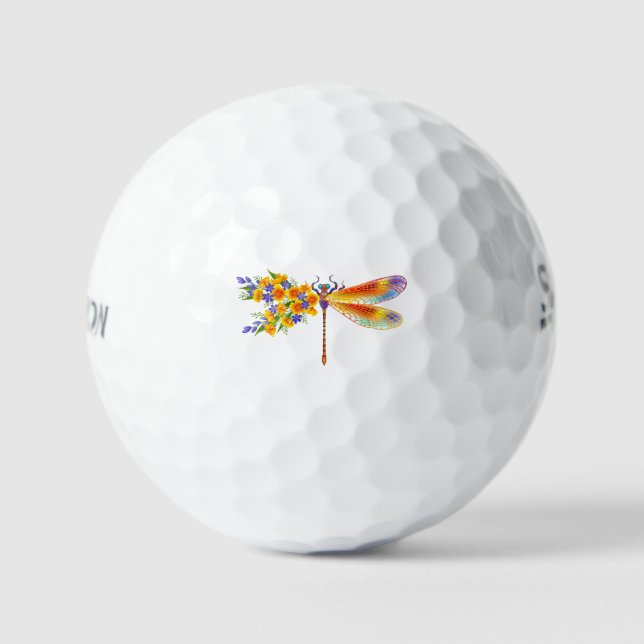 Yellow Flower Dragonfly Golf Balls (Front)