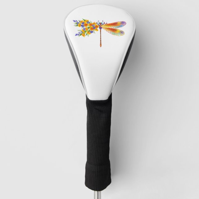 Yellow Flower Dragonfly Golf Head Cover (Front)
