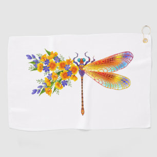 Yellow Flower Dragonfly Golf Towel