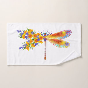 Yellow Flower Dragonfly Hand Towel