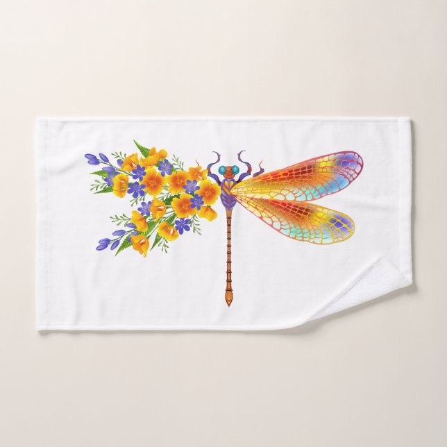 Yellow Flower Dragonfly Hand Towel (Hand Towel)