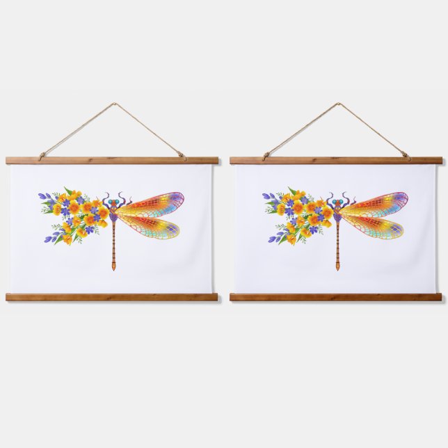Yellow Flower Dragonfly Hanging Tapestry (Double)