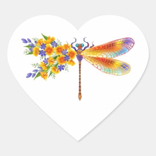 Yellow Flower Dragonfly Heart Sticker