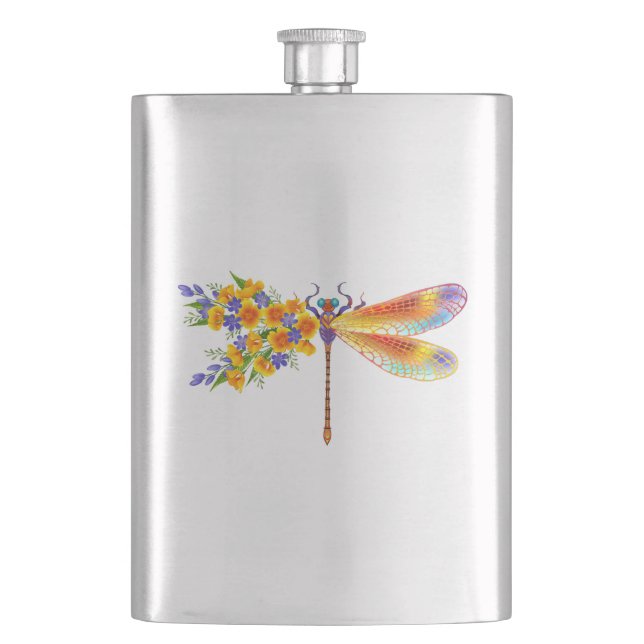 Yellow Flower Dragonfly Hip Flask (Front)