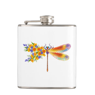 Yellow Flower Dragonfly Hip Flask