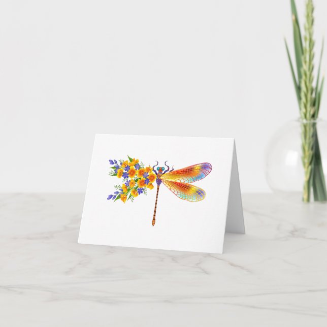 Yellow Flower Dragonfly Holiday Card (Front)