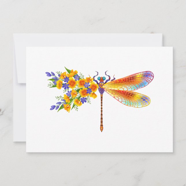 Yellow Flower Dragonfly Holiday Card (Front)