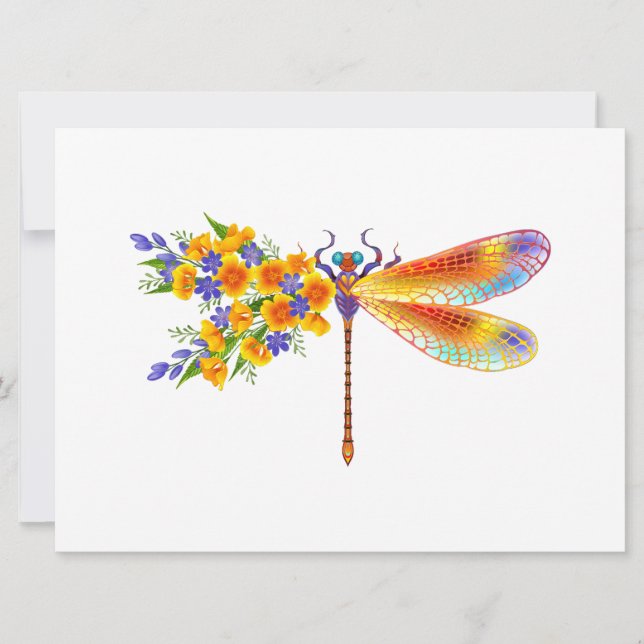 Yellow Flower Dragonfly Invitation (Front)