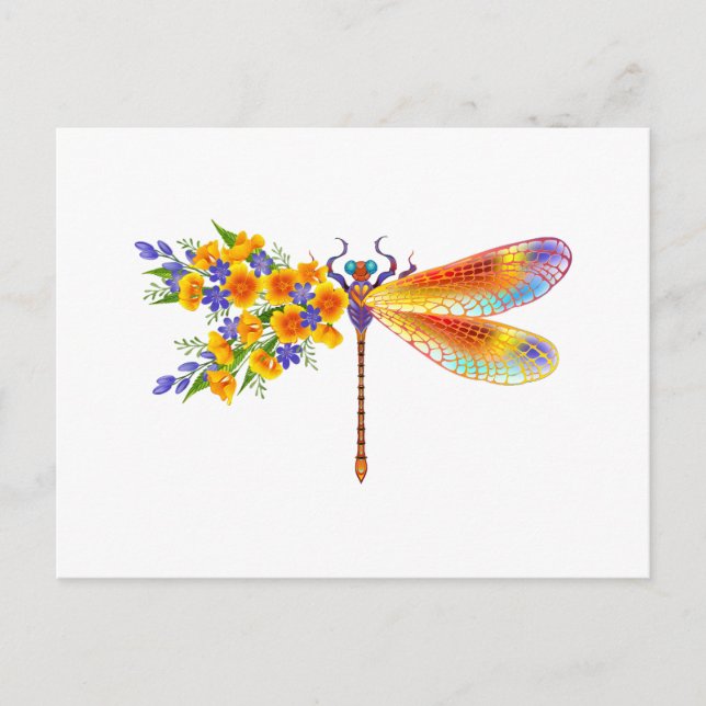 Yellow Flower Dragonfly Invitation Postcard (Front)