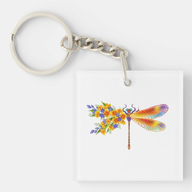 Yellow Flower Dragonfly Key Ring (Front)