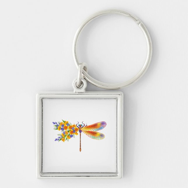 Yellow Flower Dragonfly Key Ring (Front)