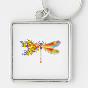 Yellow Flower Dragonfly Key Ring