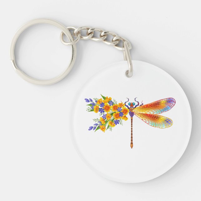 Yellow Flower Dragonfly Key Ring (Front)