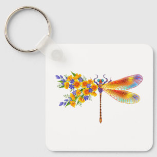 Yellow Flower Dragonfly Key Ring