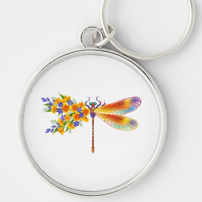 Yellow Flower Dragonfly Key Ring (Front)