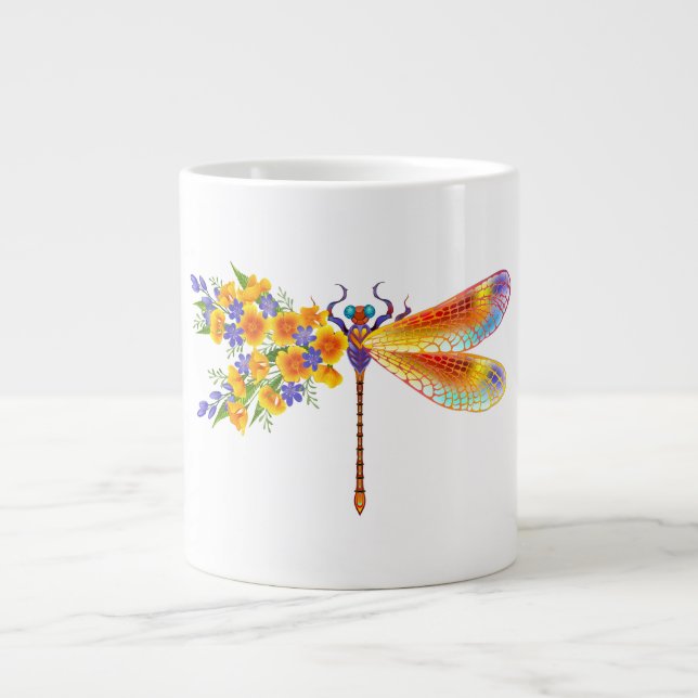 Yellow Flower Dragonfly Large Coffee Mug (Front)