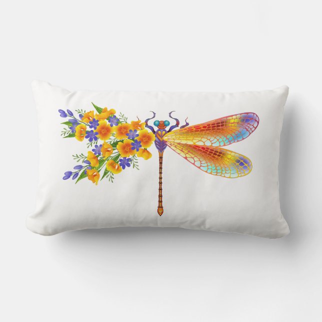 Yellow Flower Dragonfly Lumbar Cushion (Front)