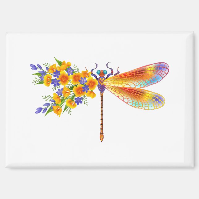 Yellow Flower Dragonfly Magnet (Front)