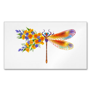 Yellow Flower Dragonfly Magnetic Business Card