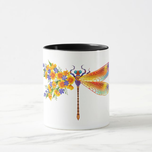Yellow Flower Dragonfly Mug (Center)