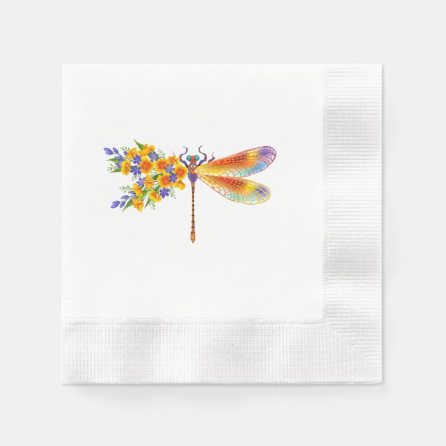 Yellow Flower Dragonfly Napkin (Front)