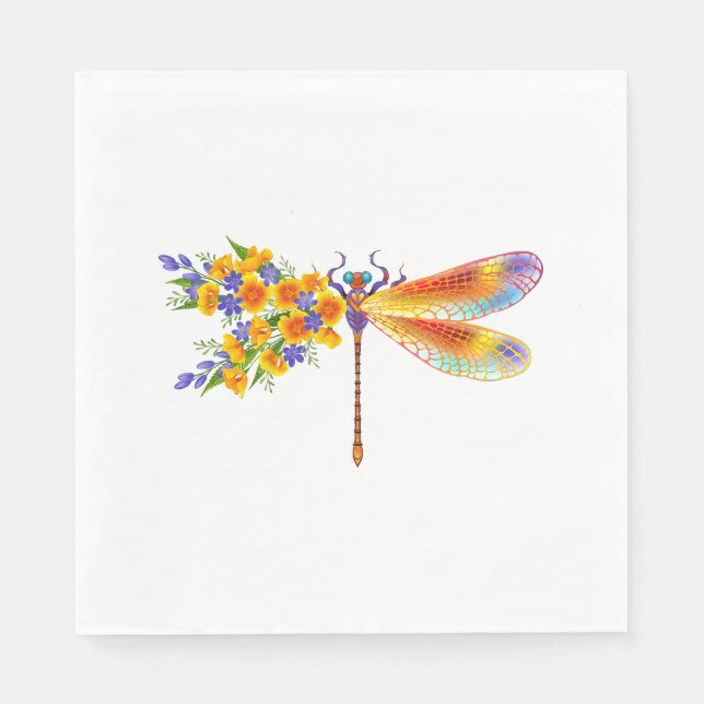 Yellow Flower Dragonfly Napkin (Front)