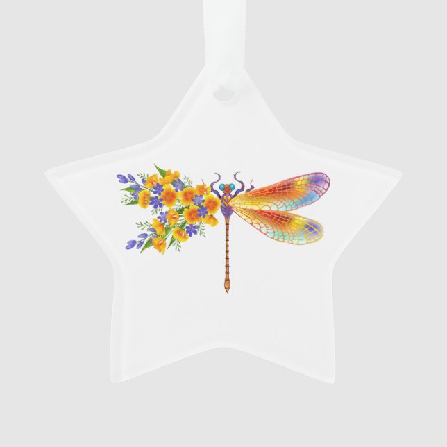 Yellow Flower Dragonfly Ornament (Front)
