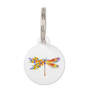 Yellow Flower Dragonfly Pet Tag