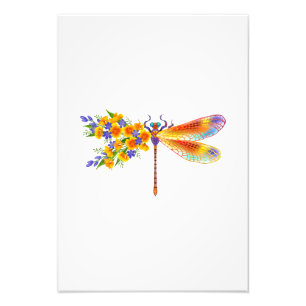 Yellow Flower Dragonfly Photo Print