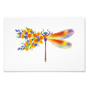 Yellow Flower Dragonfly Photo Print