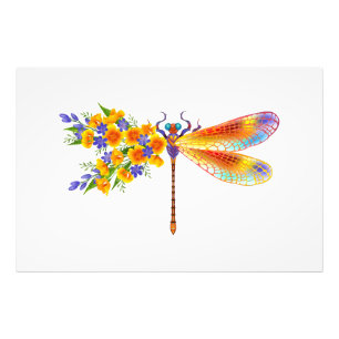 Yellow Flower Dragonfly Photo Print
