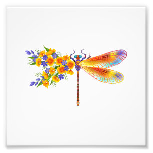 Yellow Flower Dragonfly Photo Print