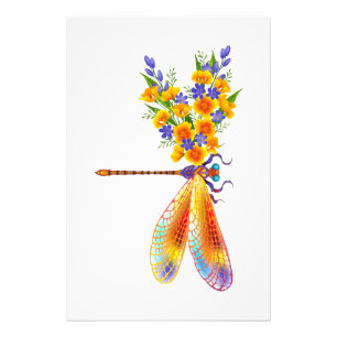 Yellow Flower Dragonfly Photo Print