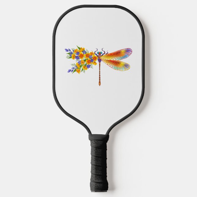 Yellow Flower Dragonfly Pickleball Paddle (Front)