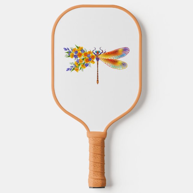 Yellow Flower Dragonfly Pickleball Paddle (Front)