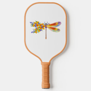 Yellow Flower Dragonfly Pickleball Paddle