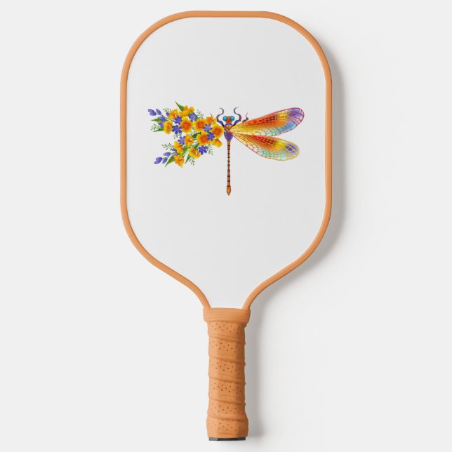 Yellow Flower Dragonfly Pickleball Paddle (Front)