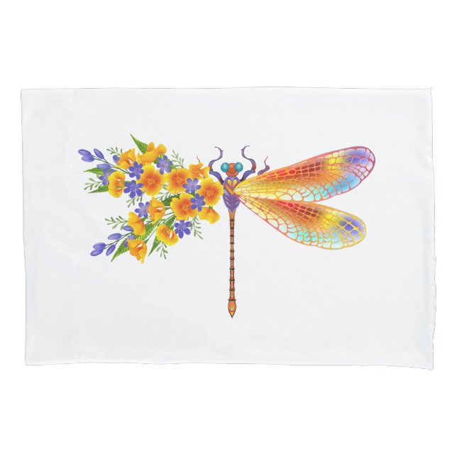 Yellow Flower Dragonfly Pillowcase (Front-Left)