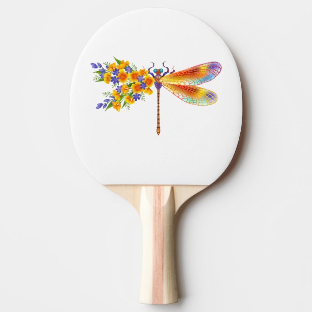 Yellow Flower Dragonfly Ping Pong Paddle (Front)