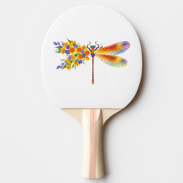 Yellow Flower Dragonfly Ping Pong Paddle (Front)
