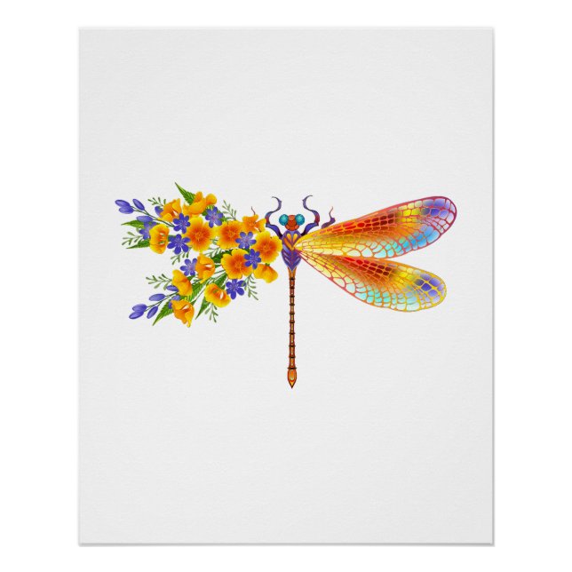 Yellow Flower Dragonfly Poster (Front)