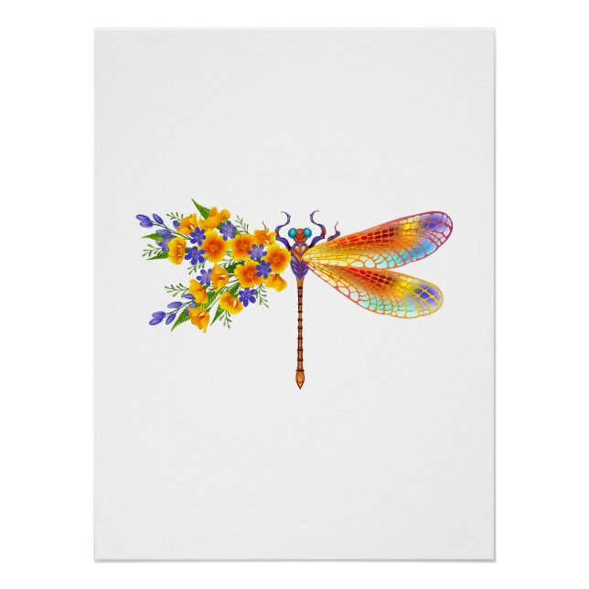 Yellow Flower Dragonfly Poster (Front)