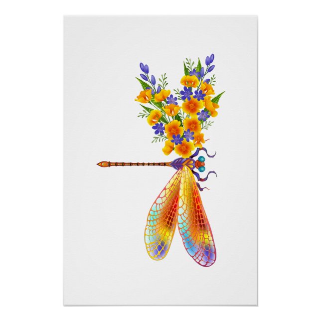 Yellow Flower Dragonfly Poster (Front)