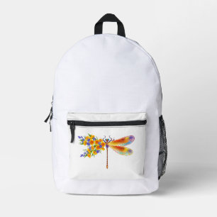 Yellow Flower Dragonfly Printed Backpack
