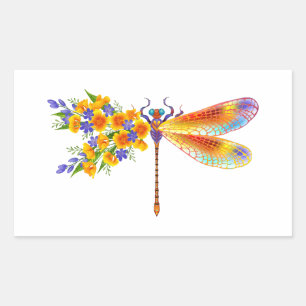 Yellow Flower Dragonfly Rectangular Sticker